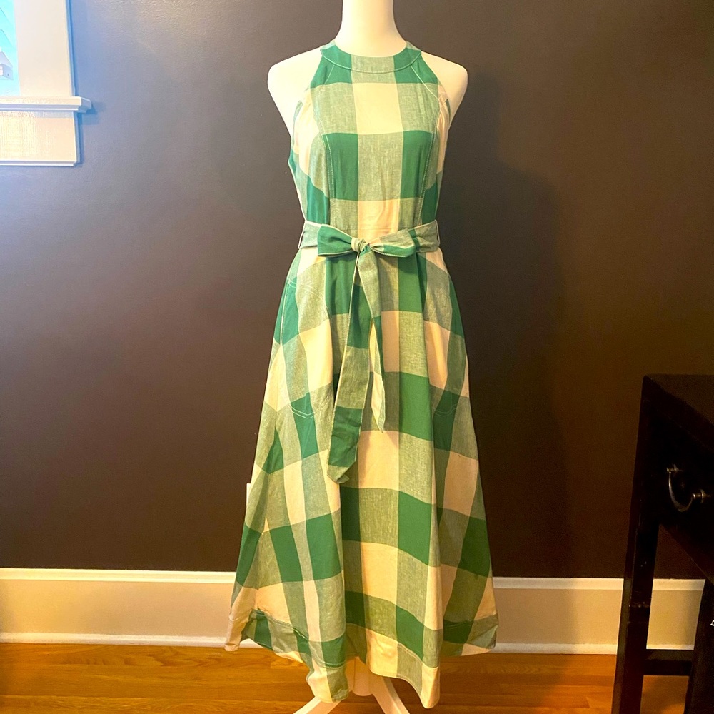 Maeve green and white midi dress.